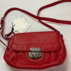 Calvin Klein Leather Lipstick Red Crossbody Bag NWT